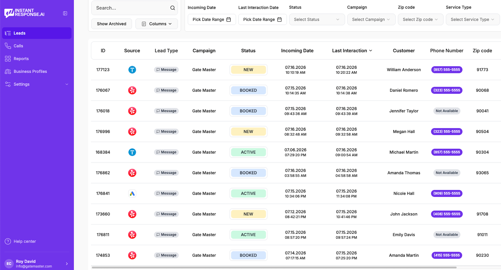 Unified leads inbox showing calls and messages from every channel